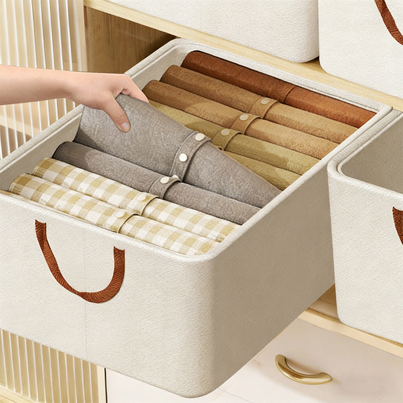 Baumwoll-Leinen-Schubladen-Aufbewahrungsbox Schrank-Organizer Baumwoll-Leinen-Schubladen-Aufbewahrungsbox Schrank-Organizer
